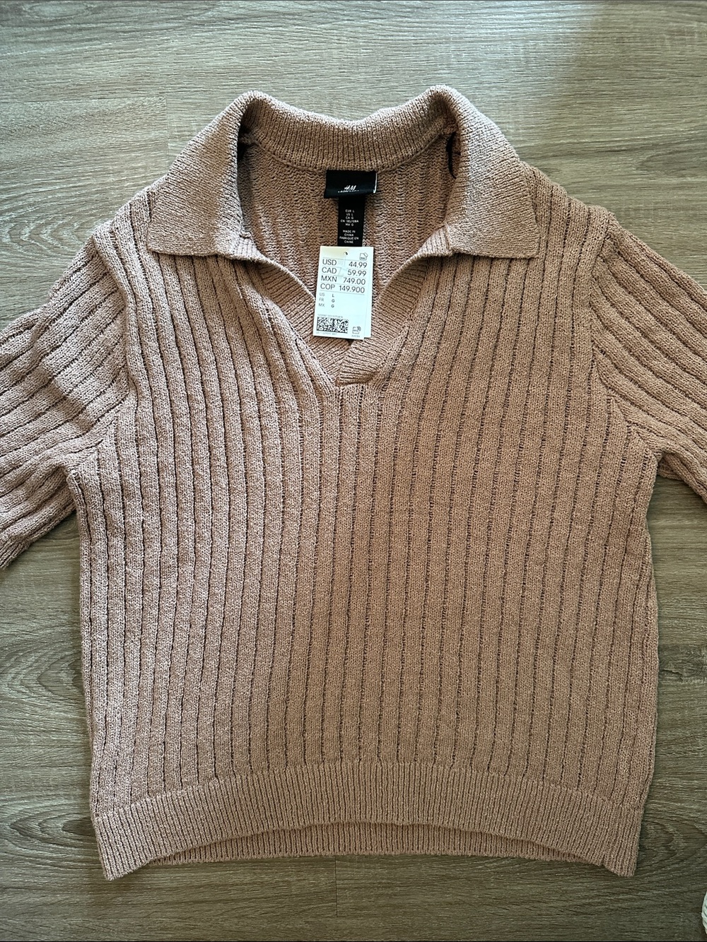 H&M Ribbed V-Neck Sweater - Beige